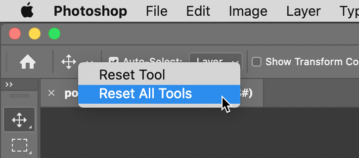 options bar reset tools