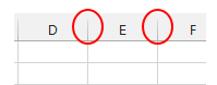 Excel spreadsheet showing column separators between columns C, D, and E