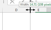 Excel cursor positioned on column separator ready to resize