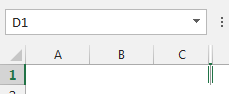 Excel name box with D1 entered to select hidden column