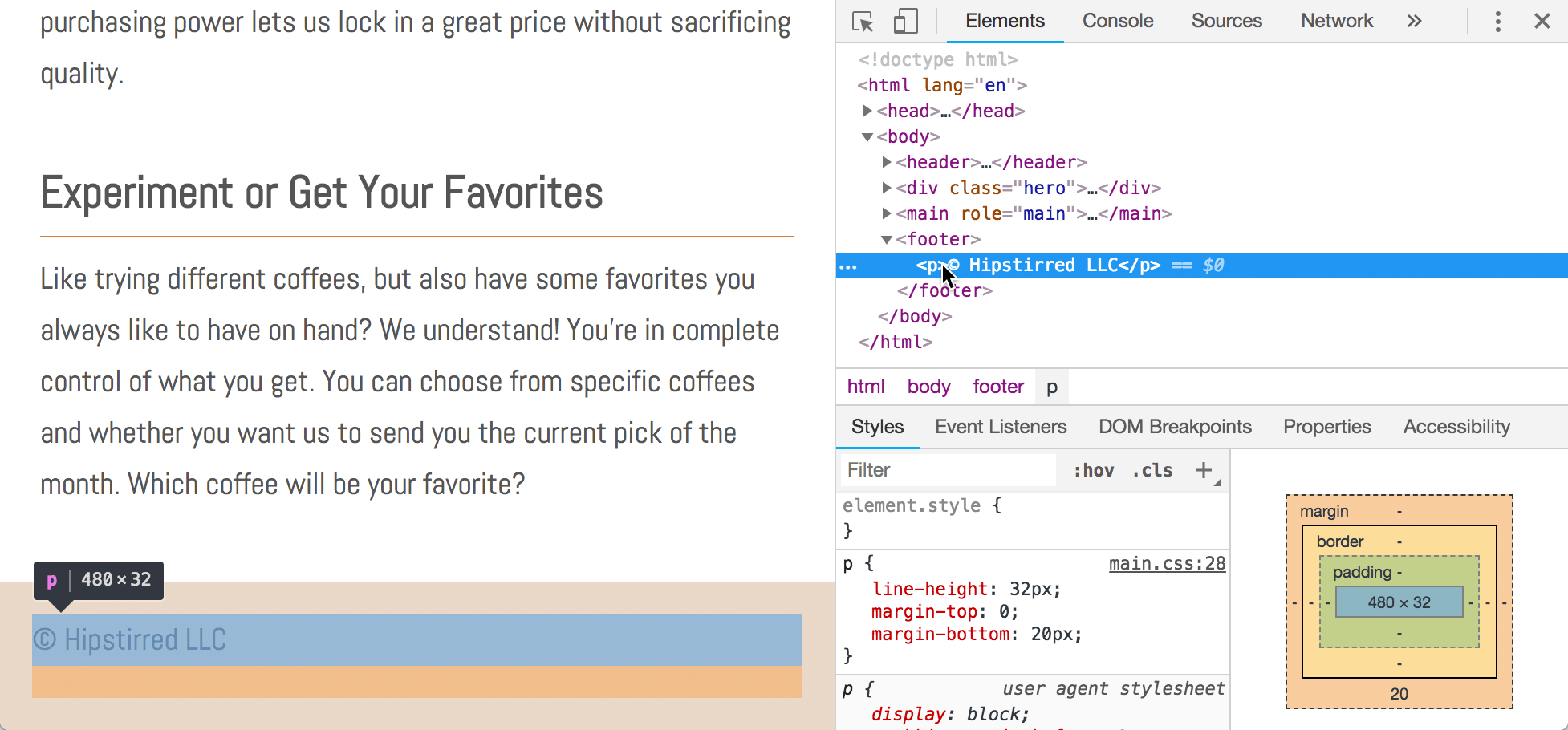 hipstirred footer p margin