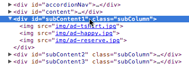 select subContent1 div dev tools