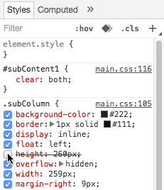 uncheck height dev tools