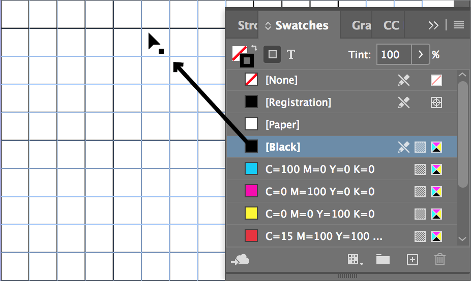 drag black swatch to cell