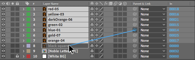pick whip drag child to parent