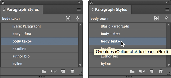 paragraph style override