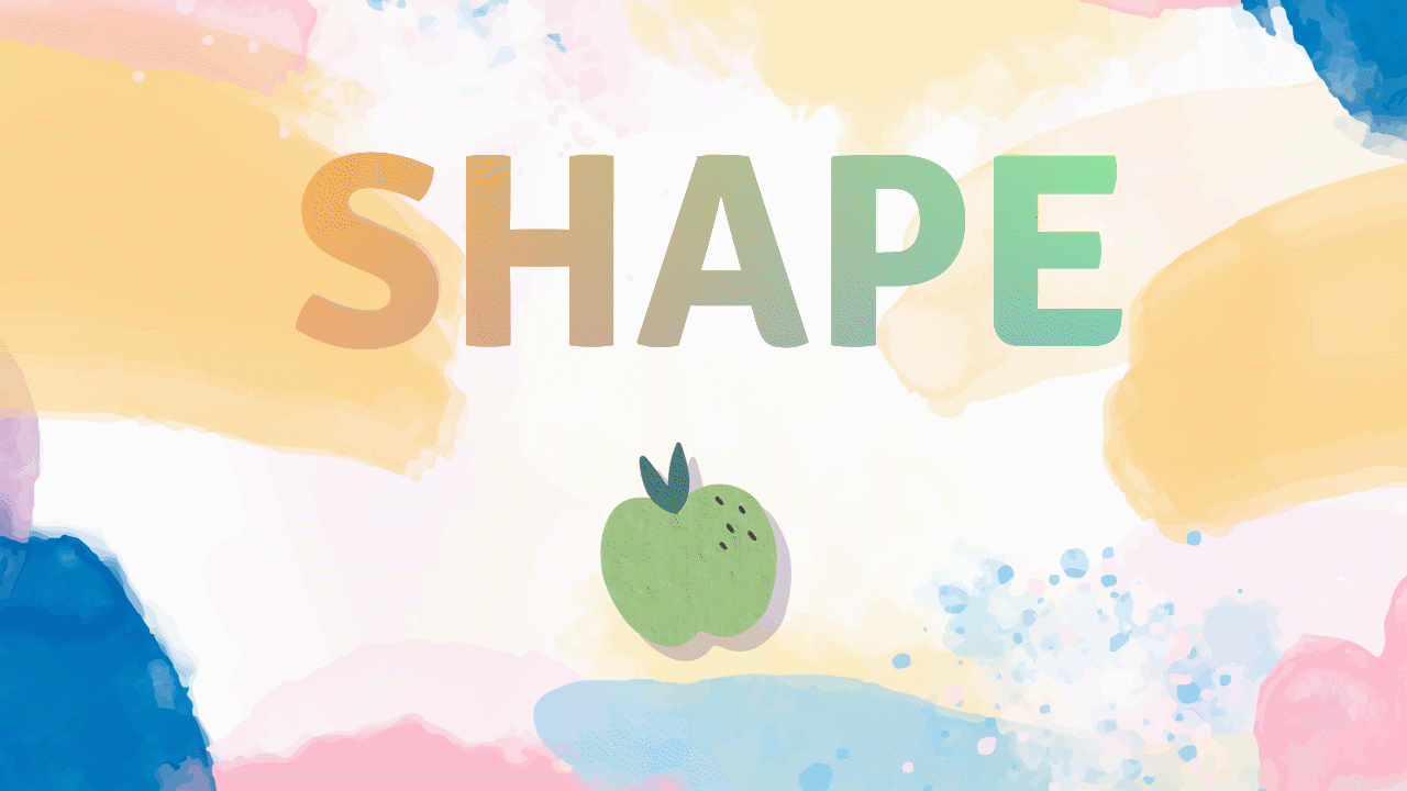 Moving animation of a colorful watercolor background with a grape morphing into a pear. The words 'Shape' and 'Morph' pop up with the transition of fruits and then 'Learn how to at Noble Desktop.'