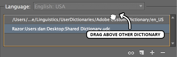 shared dictionary drag to top
