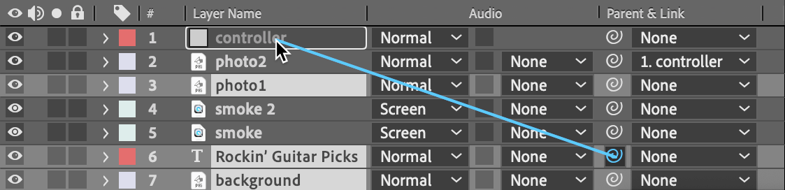 pick whip drag to controller