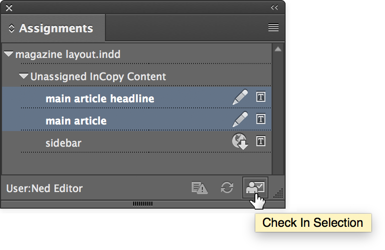 assignments panel check in