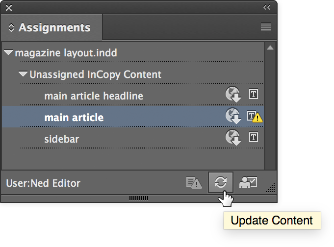 assignments panel update content