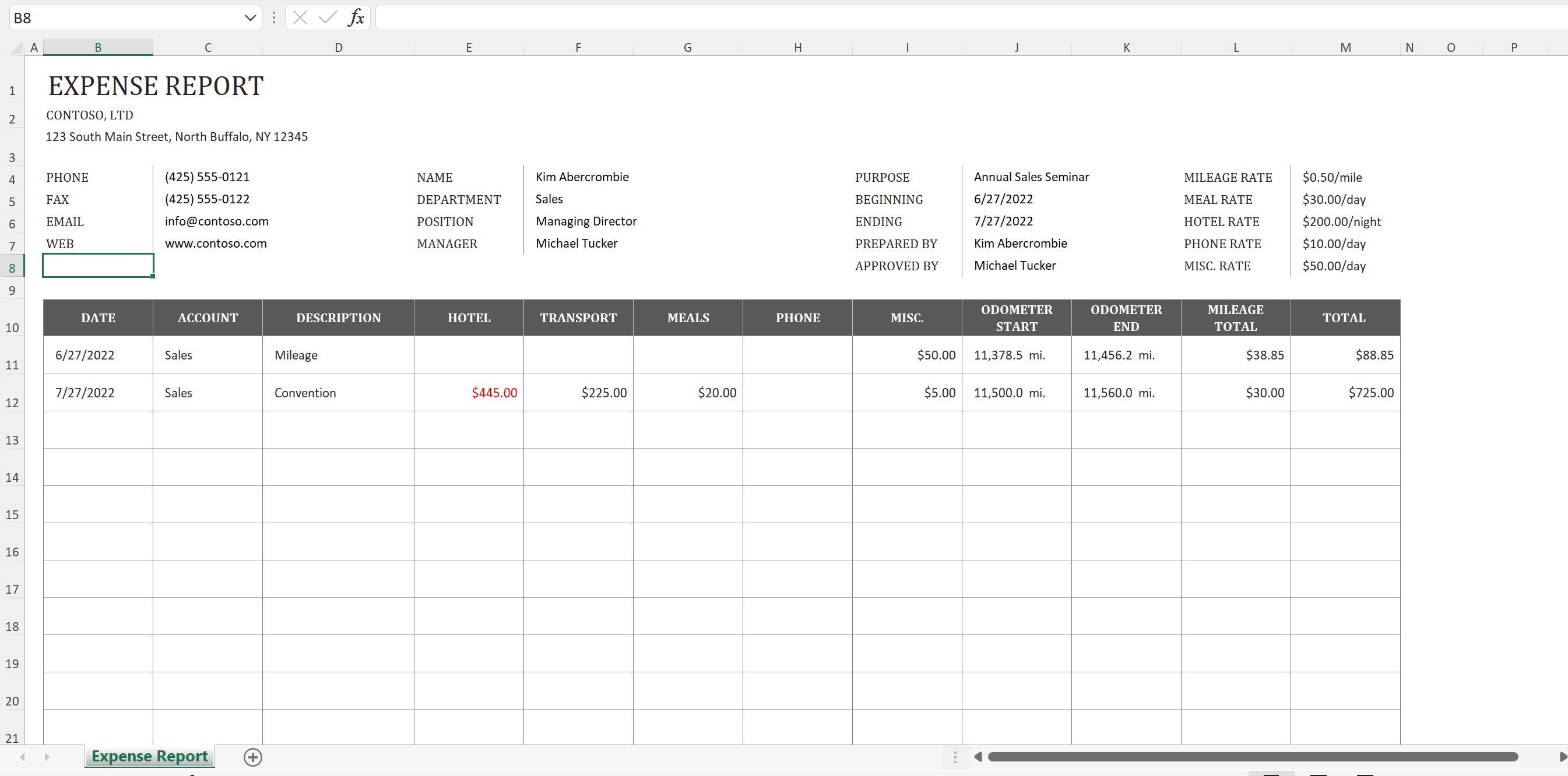Business Expense Report New Worksheet
