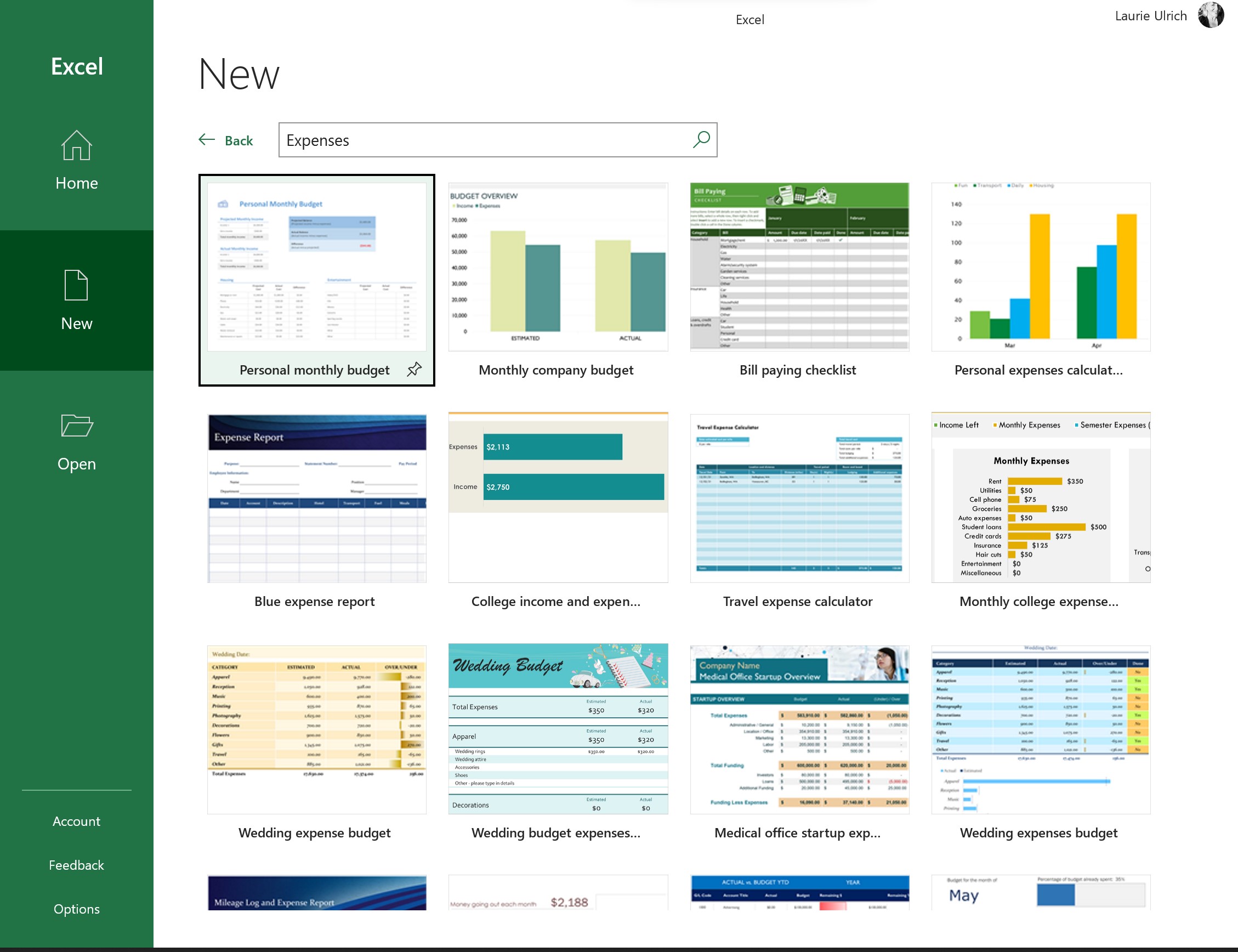 Expense Templates Selection