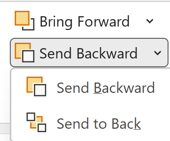 Dropdown menu showing Send Backward vs Send to Back options